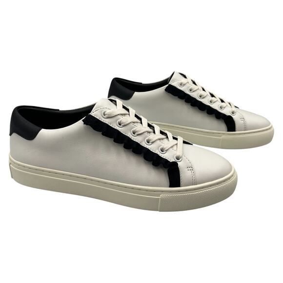 Tory Burch Shoes - Tory Sport Ruffle Low Top Leather Sneakers Shoes White Black Size 8M